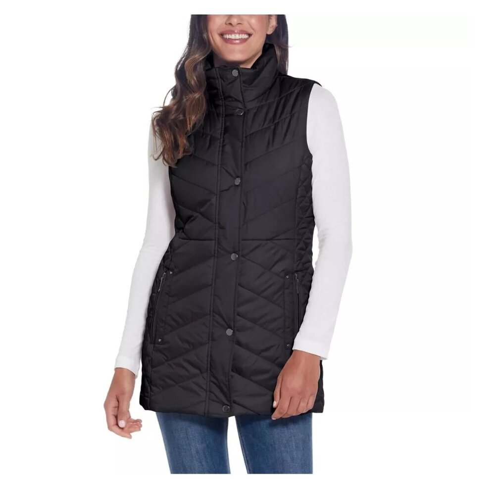 NWT Weatherproof Vintage Womens Quilted Vest Jacket Size Small Black $80 EE433